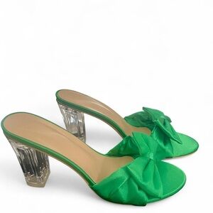 Elegant Green Bow Slide Sandals